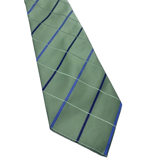 Geoffrey Beene Tie Textured Green Blue Windowpane Check Textured Stripe Wedding - Picture 2 of 7